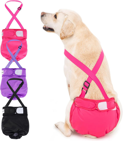 3 Pack Avont Washable Female Dog Diaper with Suspender, Reusable Girl Doggie