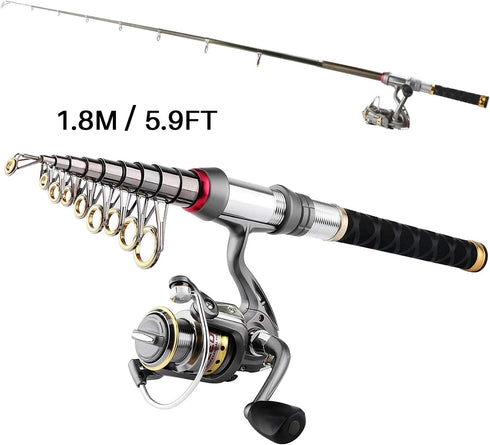 mouhike Fishing Rod Reel Combo Full Kit - Telescopic Fishing Pole Set with Spinning Reel, Line, Lures, Hooks, Carrier