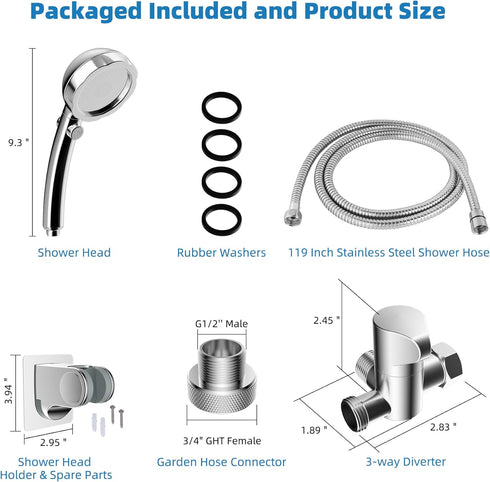 Hibbent Dog Shower Sprayer Attachment Set - 119 Inch Hose, Handheld Shower Head, Bathroom Sprayer Kit