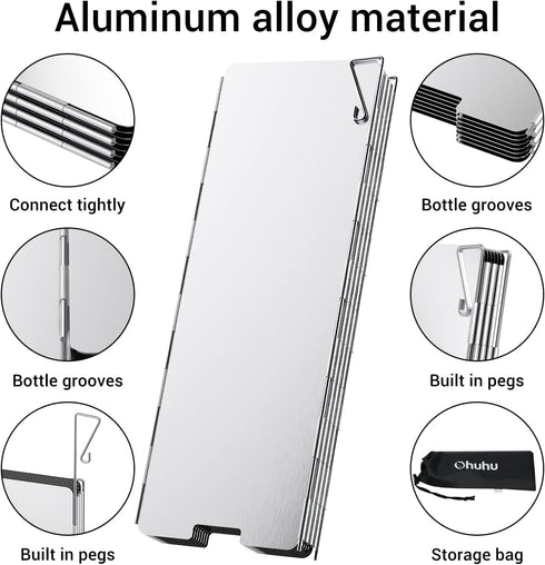 Ohuhu Camping Stove Windscreen, 10 Plates Aluminum Folding Windshield with Carry Bag for Camping, Picnic, Backpacking