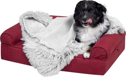 Furhaven Waterproof Throw Blanket for Dogs & Cats, Washable Shaggy Plush Calming Faux Fur Blanket, Mist Gray, Small
