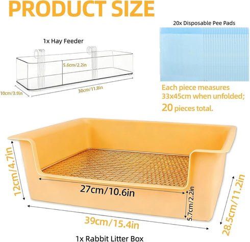 Dmnnlp 20Pcs (15.4x11.2x4.8 inch) Stainless Steel Gird Rabbit Litter Box, Bunny Litter Pan with Hay Feeder & Disposable