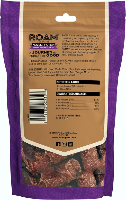 ROAM Wild Boar Exotic Dog Topper, Sustainably Raised Wild Boar Meat, Non-GMO, 4 Ounce
