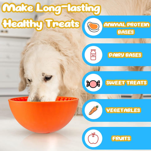 2 Pcs Silicone Dog Lick Bowl, Interactive Dog Slow Feeder Bowls for Oral Health, Anxiety Relief (Blue, Orange, Bone)