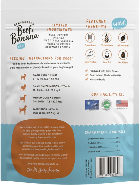 Premium Beef and Banana 12 oz. Dog Jerky Treats | 100% Human Grade | USA Made | High Protein | Grain Free | Limited Ingredients | No Filler | BHA-BHT Free | Soft-Tender