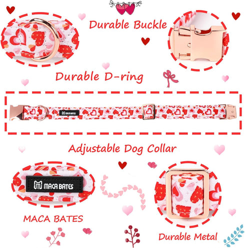 Maca Bates Valentines Dog Collar, Comfortable Soft Heart Collar with Metal Buckle, Adjustable for Small Medium Large Dog