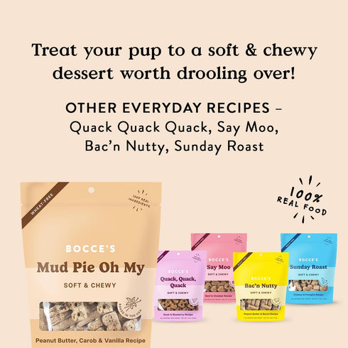 Bocce's Bakery Oven Baked Mud Pie Treats for Dogs, Wheat-Free, All-Natural Soft & Chewy Cookies, 6 oz