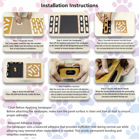 Luampo MDF Cat Nail File Enrichment Box, Scratch Puzzle with Sandpaper Surface, Stress-Free Nail Care Alternative