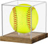 Clear Acrylic Softball Display Case with Wood Base, Memorabilia Stand Cube Holder,
