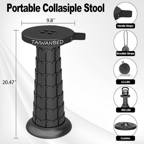 2026 52cm 550Ib Upgraded Taller Collapsible Stool with Cushion,Portable Seat,Telescoping Stools,Adujstable Camping