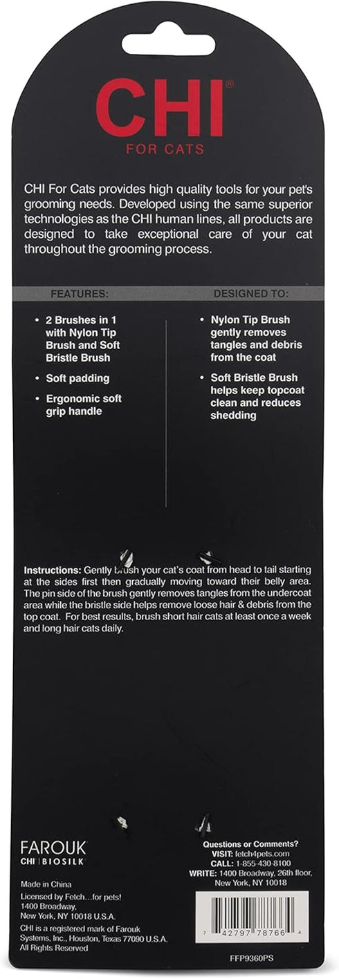 CHI for Cats 2-in-1 Grooming Tool: Double-Sided Bristle & Pin Brush for All Cats | Ergonomic Handle and Padded Bristles