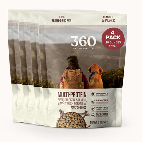 360 Pet Nutrition Freeze-Dried Raw Dog Food Multi-Protein with Beef, Chicken, Fish,