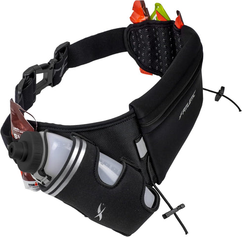 12oz Fitletic Hydration Running Belt With Quick Flow Water Bottle For Men & Women Race Belt, Gel Holder & Bib Toggles