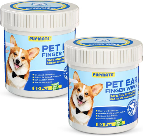 Ear Finger Wipes for Dogs & Cats - Cleaning Earwax & Debris, Relieves Ear Itching & Discomfort - Fresh Aloe Scent -