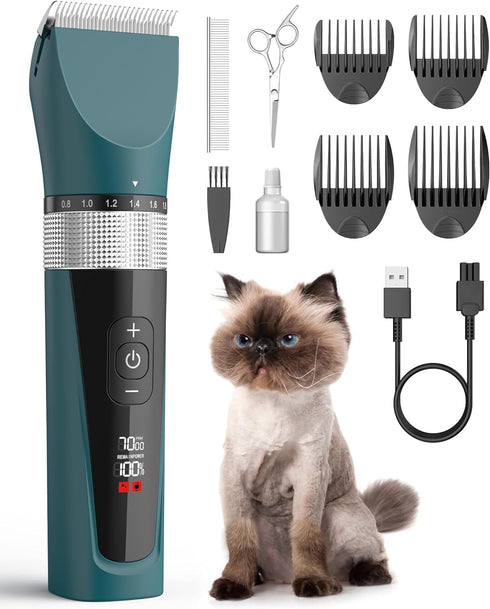 oneisall Cat Clippers for Matted Hair, 5-Speed Quiet Grooming Kit, Cordless Waterproof Cat Hair Trimmer (Green)