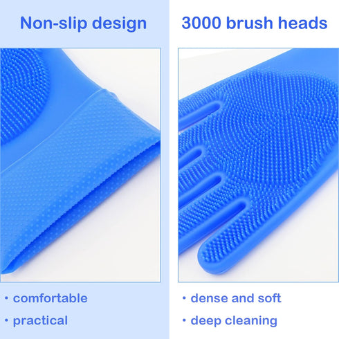 Pet Grooming Gloves, Yintoper Dog Washing Gloves - High-Density Teeth, Heat Resistant Silicone Cat Hair Remover, Blue
