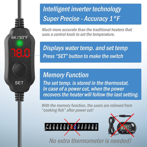 Super Mini 10W Aquarium Heater for Betta, Adjustable Submersible Fish Heater with Digital Display for 1-2 Gallon