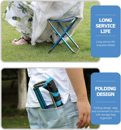 Toyvian Portable Foldable Stool Small Folding Chair Lightweight Camping Accessory Blue Mini Outdoor Fishing Beach Seat