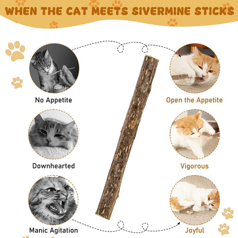 Silvervine Sticks for Cats, Natural Catnip Matatabi Chew Sticks, Teeth Molar Chew Toys for Cat Kitten (25 PCS)