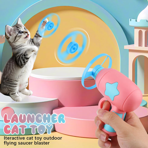 Generic 2PCS Set,Cat Cat Fetch Disc Launcher Toy with Colorful Flying Propellers Playing Tracking LED Spinning Top