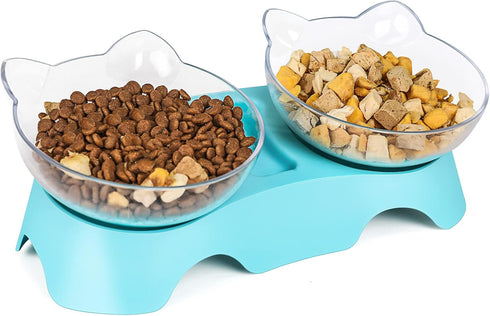 MILIFUN Elevated Tilted Cat Bowls, Anti Vomiting Kitty Bowls for Indoor Cats, Orthopedic Design (Blue)