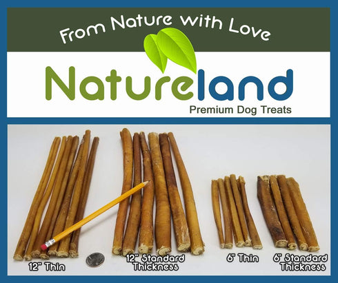 Natureland 6" Bully Sticks Standard Thickness - All-Natural, Free-Range, Grass-Fed, 100% Beef Dog Chews (20 Pack)