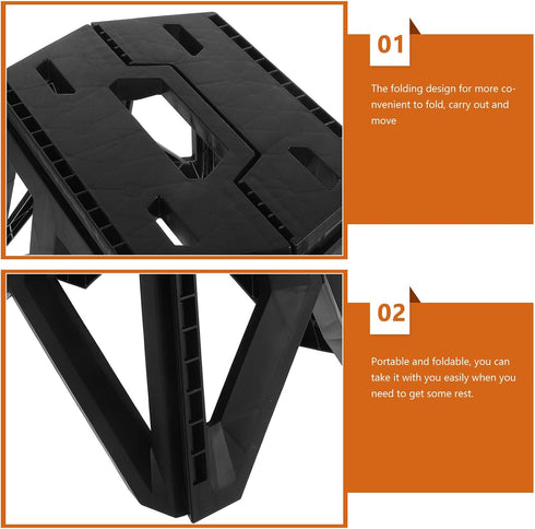 Wakauto Portable Folding Camping Stool for Outdoor Fishing and Entryway Use, Black Plastic Compact Foldable Footrest
