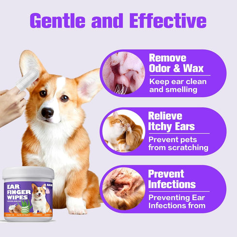 Dog Ear Wipes, Gently Remove Ear Wax & Dirt, All Natural Ingredients, Fresh Coconut Scent - 50 Count