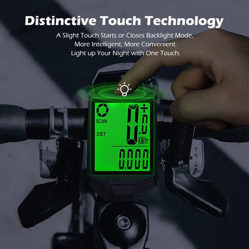 PRUNUS Wireless Waterproof Bike Speedometer and Odometer, Big LCD Screen, Touch Sensor for Outdoor Cycling