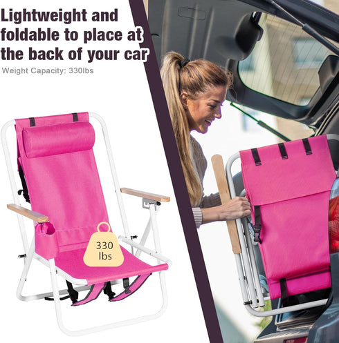Pinikuyiro Set 2 Backpack of Folding Beach Chairs for Adults,Outdoor Folding Heavy Duty Camping Chair with Large