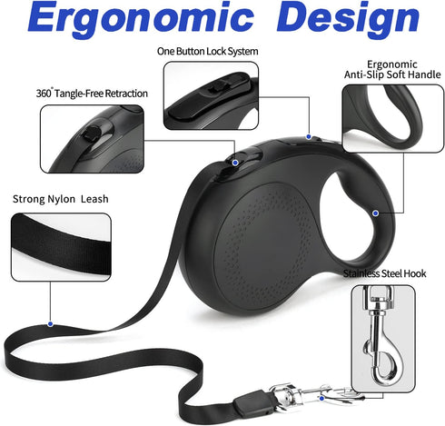 26 Feet Retractable Dog Leash for Small to Large Dogs up to 110lbs, Heavy Duty Tangle-Free with Anti-Slip Handle