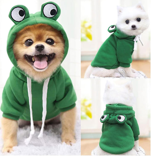 ChezAbbey Dog Hoodies Pet Frog Clothes, Warm Winter Sweater Coat for Chihuahua Small Medium Dogs, Doggie Hooded