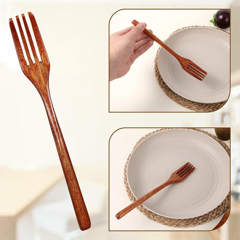 Gsbnjuy 6 Set Set Pcs Wooden Spoon and Fork for Eating Utensil Reusable Kitchen Wood Dinner Flatware Tableware Cutlery