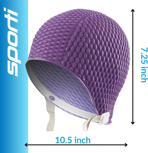 Sporti Bubble Swim Cap for Women, Anti-Slip Interior Grip, Latex/Rubber, Keeps Head Warm