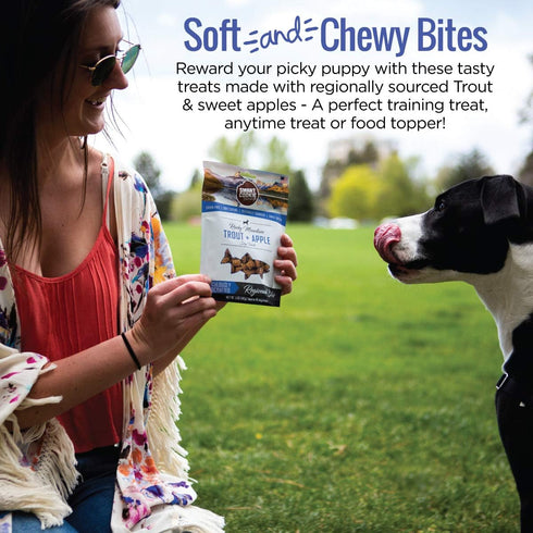 All Natural Dog Treats, Trout & Apple, Soft, Grain Free, Human-Grade, 5oz Bag for Dogs & Puppies