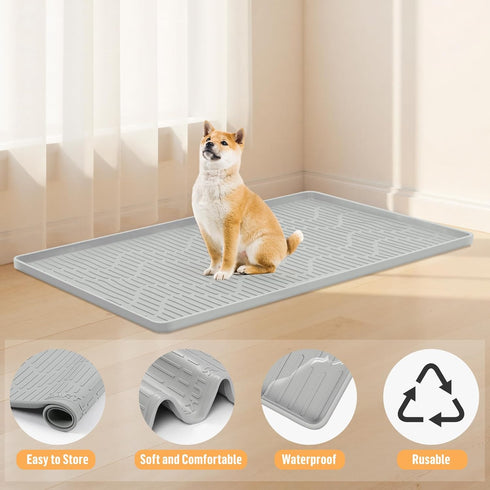 54" 27.5" Silicone Dog Crate Mat, x Crate Liner for Dog Cages, Kennel Mat with Raised Edge, Washable, Waterproof