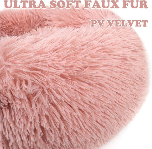otoez Kitten Puppy Bed 15.7" Pink, Extra Small Round Dog Cat Beds, Anti-Anxiety Plush Calming Donut Bed