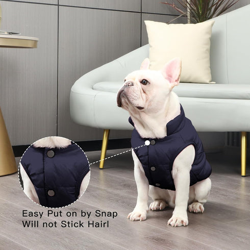 2 Layers Fleece Lined Warm Dog Jacket for Puppy Winter Cold Weather, Soft Windproof Small Dog Coat, Blue M