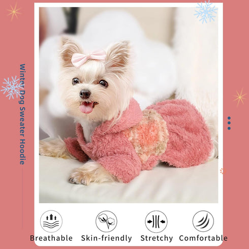 Dog Sweaters for Small Dogs, Winter Hoodie Fleece Dress for Chihuahua Yorkie Teacup, Cold Weather Pet Outfit (X-Small,