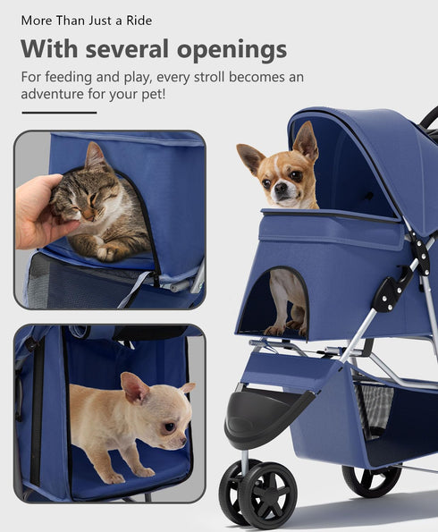 3 OS MOTOR Pet Stroller with Wheels for Small/Medium Pets, Portable Travel Foldable Carrier Jogger for Dog Cat Puppy