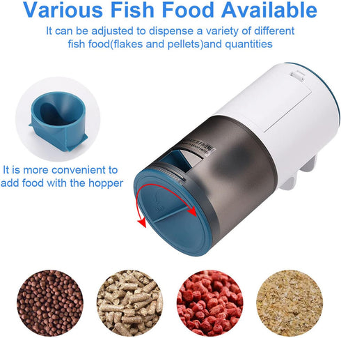 Automatic Fish Feeder, Quiet Waterproof Electric Auto Feeder, 200ml Intelligent Timer for Fish Pond Holiday