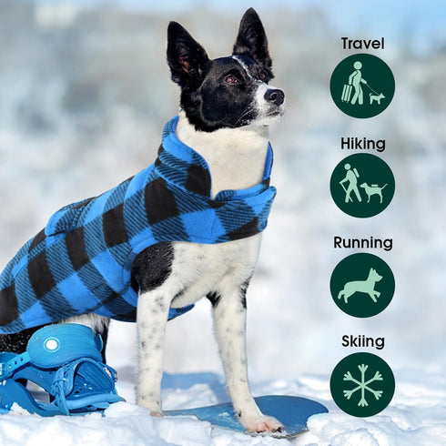 Kuoser Windproof Dog Winter Coat, Reversible Plaid Fleece Jacket for Small Dogs, Cozy Warm Pet Apparel, XS