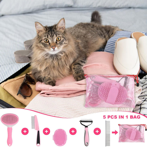 Pafeooui 6PCS Set Dog Grooming Kit, Pet Grooming Kit, Deshedding Brush for Short Hair, Slicker Brush, Flea Comb, Puppy
