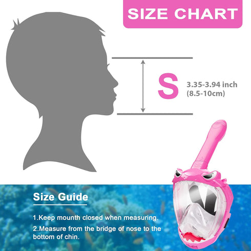 Full Face Snorkel Mask for Kids, 180 Degree Panoramic View, Safe Anti-Leak Anti-Fog, Foldable Dry Top Snorkeling Gear
