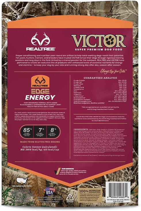 Victor Super Premium Dog Food, Realtree Edge Energy Dry Dog Food for Highly Active Dogs, Gluten Free, 5 lb