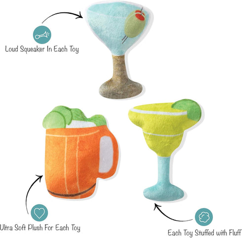 FRINGE STUDIO Pet Toy Set, Small Dog Toy Cocktails, 3 Pieces (289412)