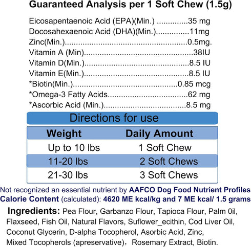 Omega-3 Multivitamin Skin and Coat Supplement for Dogs Omega 3 Fish Oil Supplement, Supports Shedding, Skin & Coat, Immunity, EPA,DHA- 300g(200 Chews)