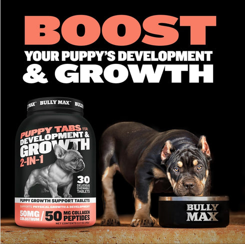 Bully Max 2-in-1 Puppy Vitamins - 30 Chewable Tablets for Development and Growth of Puppies - 2 Bottles