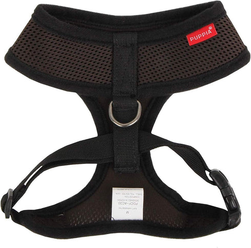 Puppia Soft Dog Harness, No Choke, Adjustable Chest Belt, Quick-Release Buckle, Brown, XX-Large