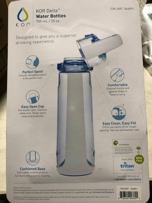 KOR Delta 2 PACK BPA Free Water Bottle, 750ml, Green/Black